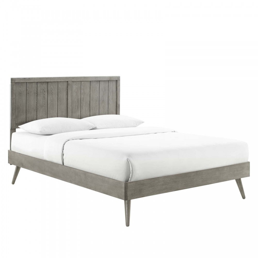 Alana Full Wood Platform Bed With Splayed Legs, Gray