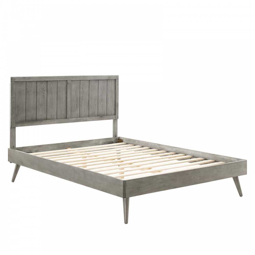 Alana Full Wood Platform Bed With Splayed Legs, Gray