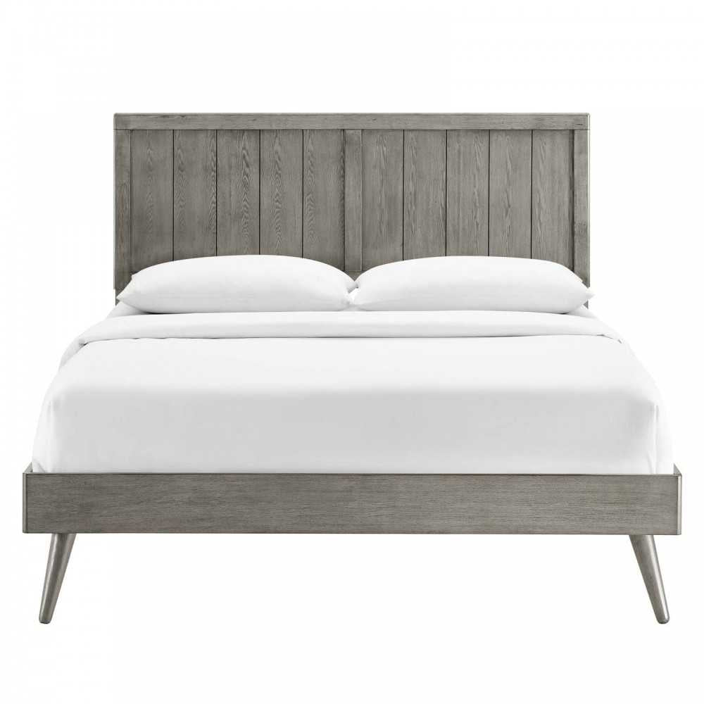 Alana Full Wood Platform Bed With Splayed Legs, Gray