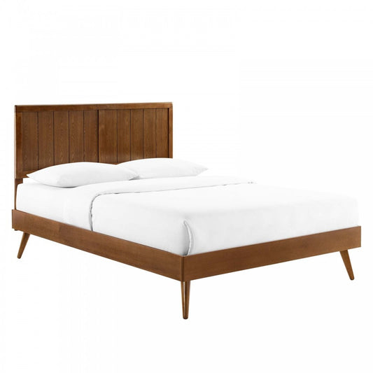 Alana Full Wood Platform Bed With Splayed Legs, Walnut