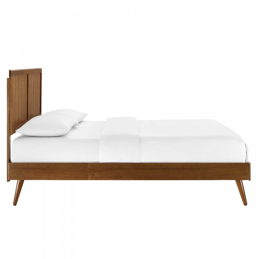 Alana Full Wood Platform Bed With Splayed Legs, Walnut