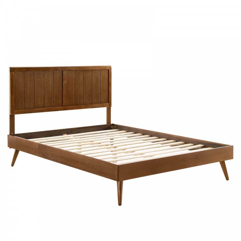 Alana Full Wood Platform Bed With Splayed Legs, Walnut