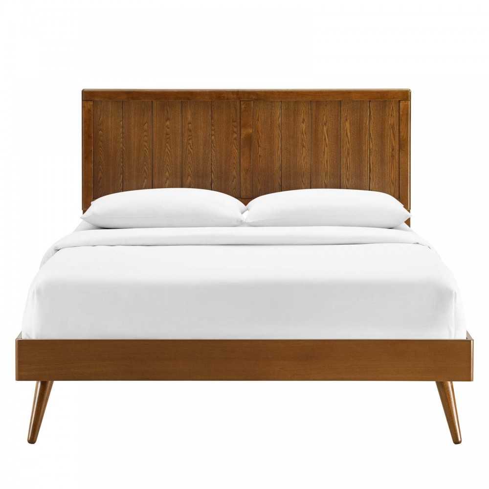 Alana Full Wood Platform Bed With Splayed Legs, Walnut