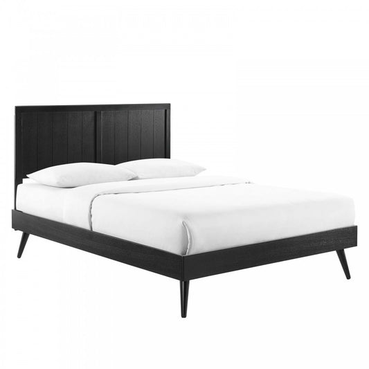 Alana Full Wood Platform Bed With Splayed Legs, Black