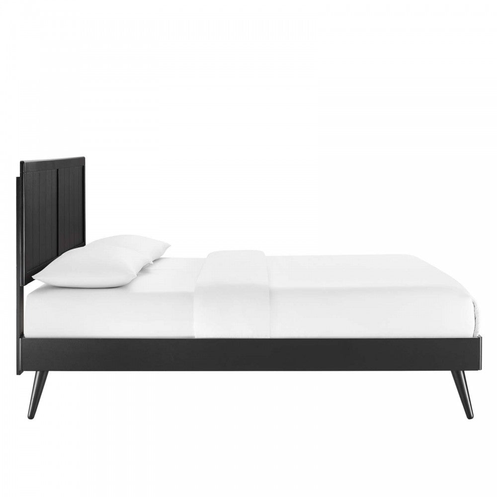 Alana Full Wood Platform Bed With Splayed Legs, Black