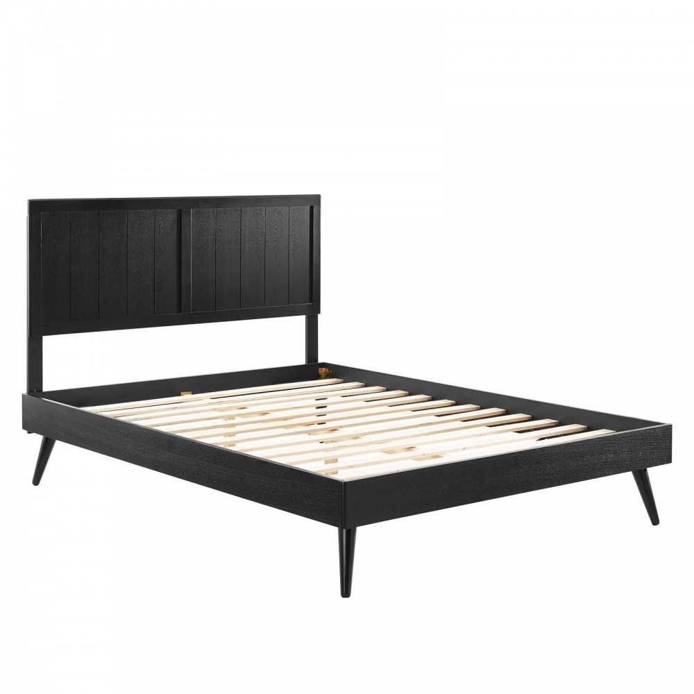 Alana Full Wood Platform Bed With Splayed Legs, Black