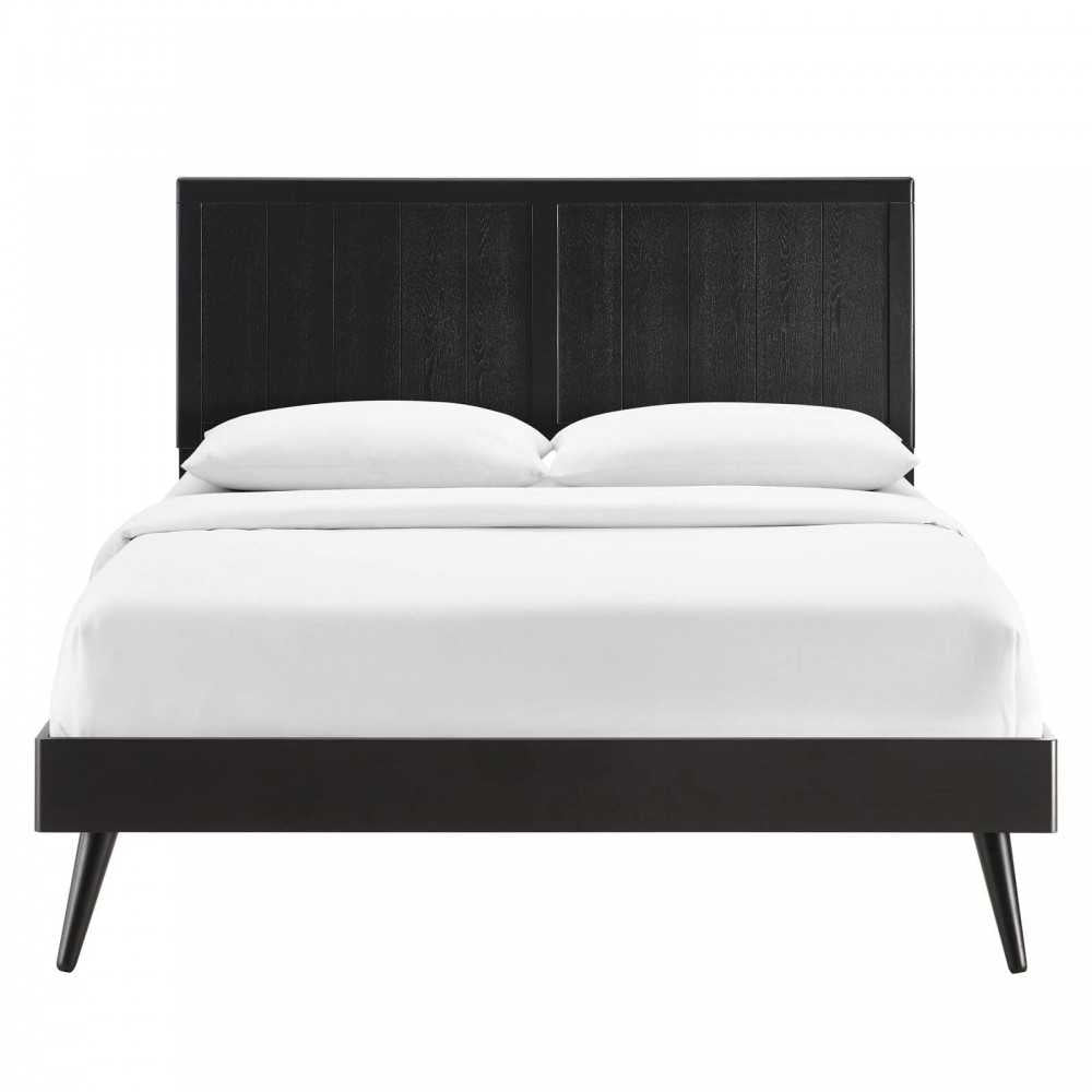 Alana Full Wood Platform Bed With Splayed Legs, Black