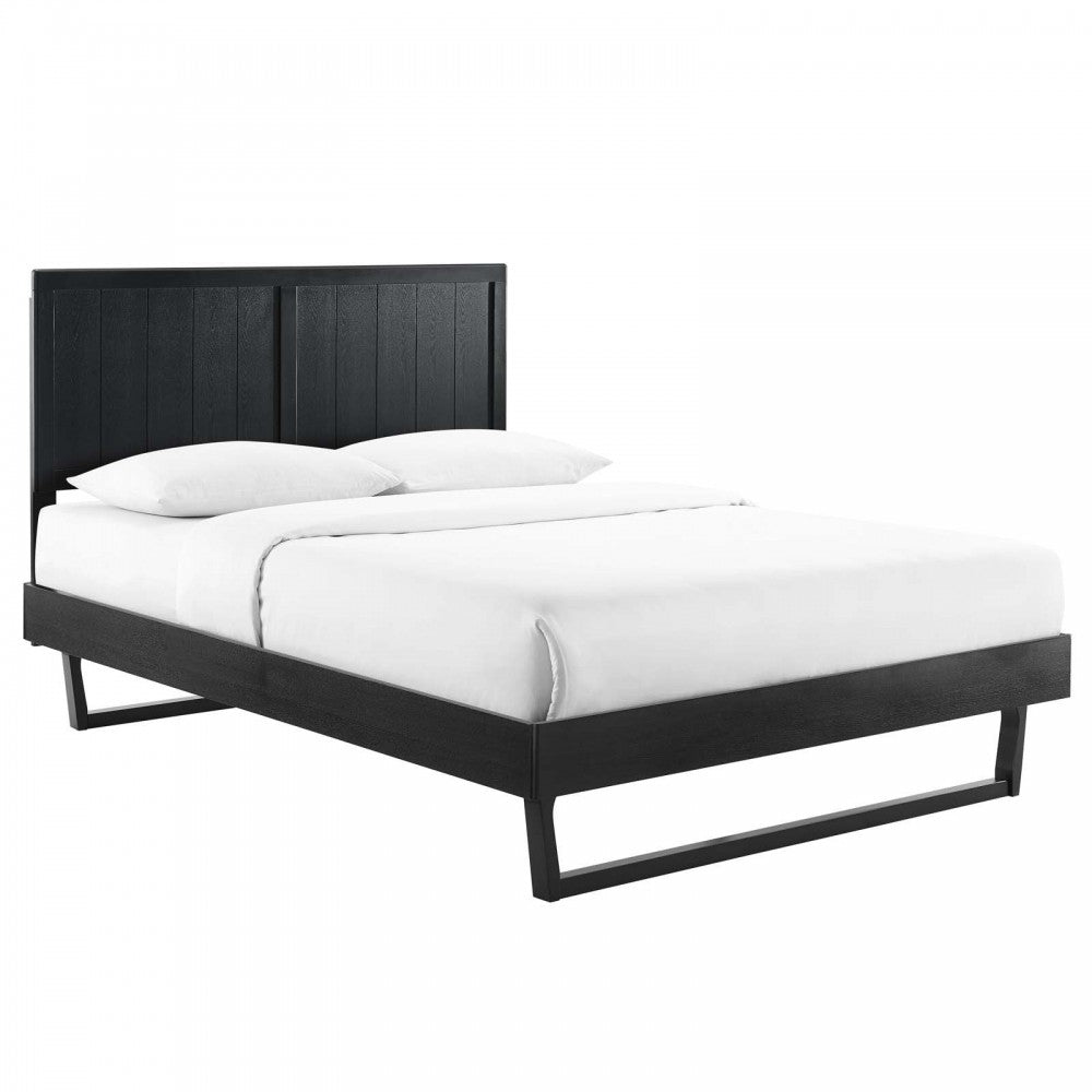 Alana King Wood Platform Bed With Angular Frame, Black