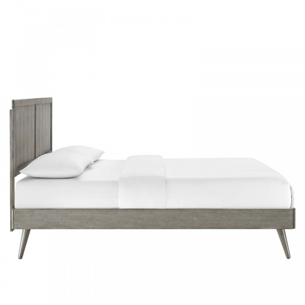 Alana King Wood Platform Bed With Splayed Legs, Gray