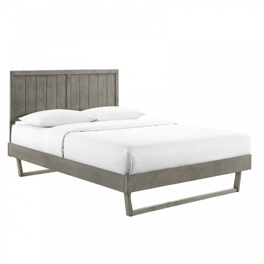 Alana Twin Wood Platform Bed With Angular Frame, Gray