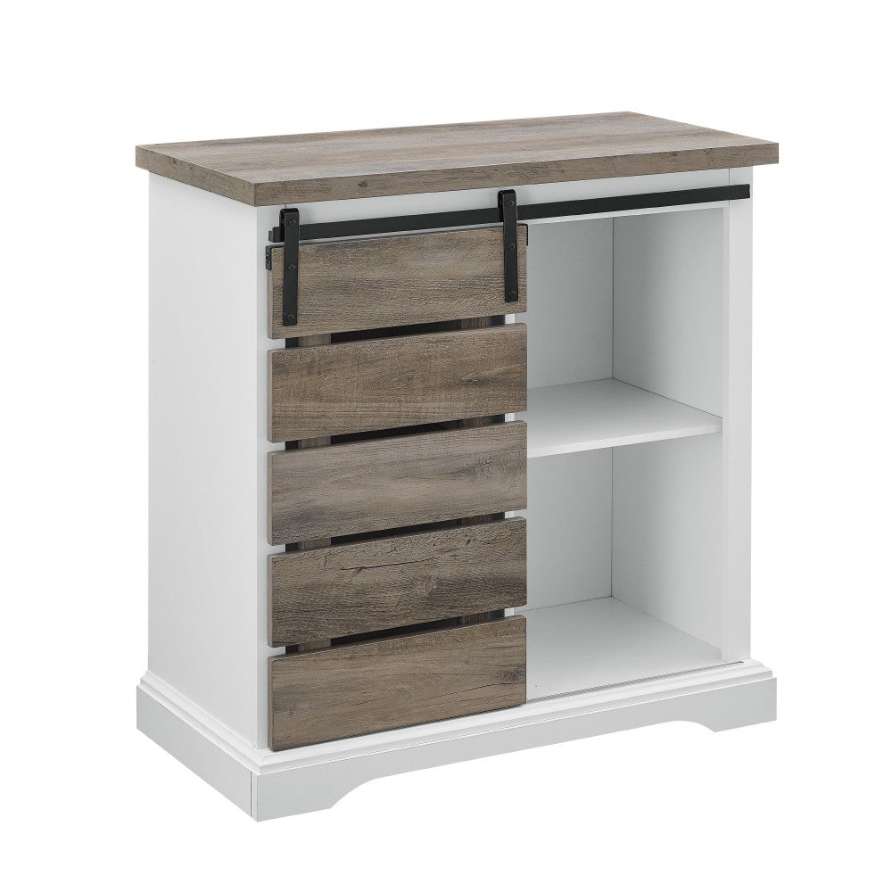Alba 32" Two-Tone Sliding Slat Door Accent Cabinet - Solid White/Gray Wash