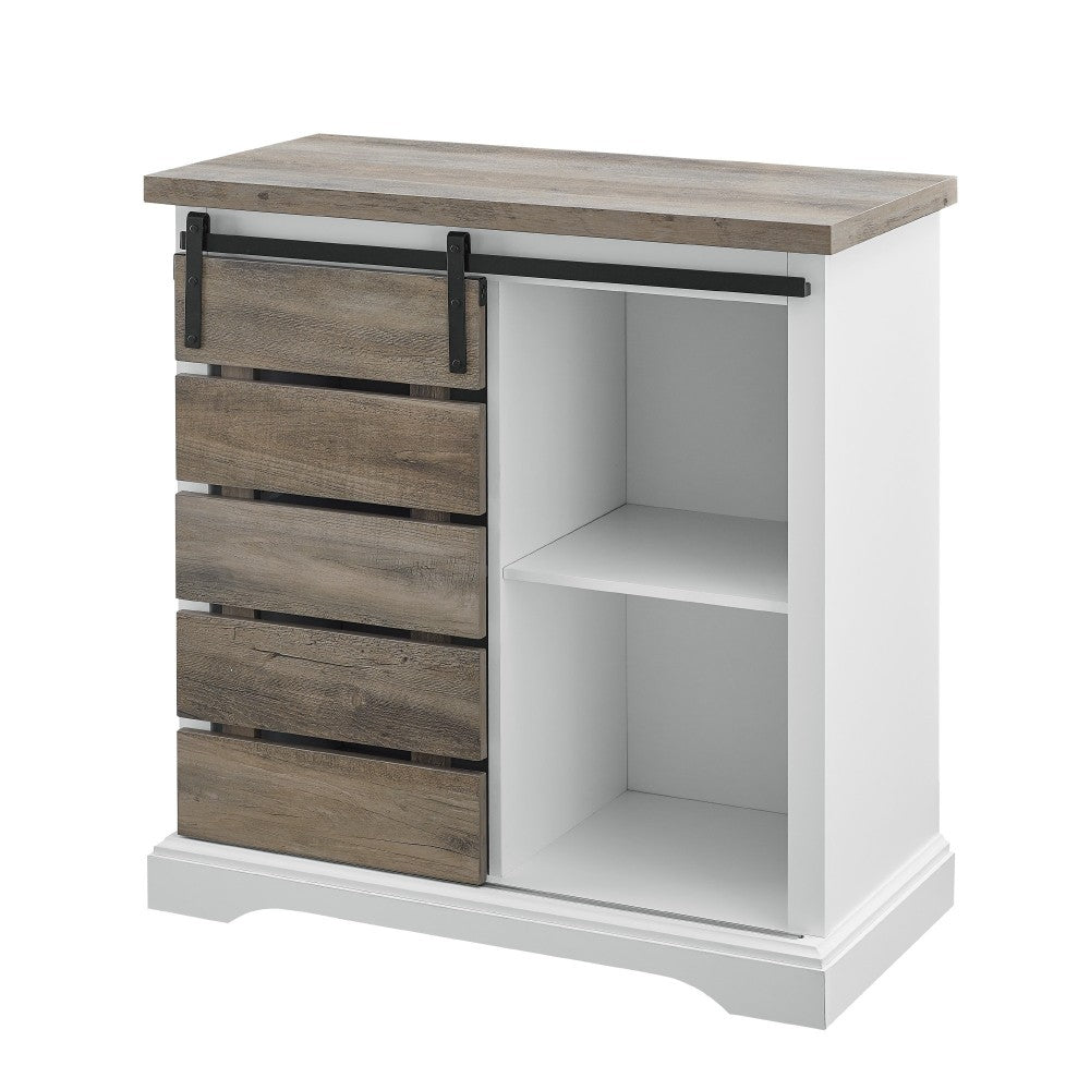 Alba 32" Two-Tone Sliding Slat Door Accent Cabinet - Solid White/Gray Wash