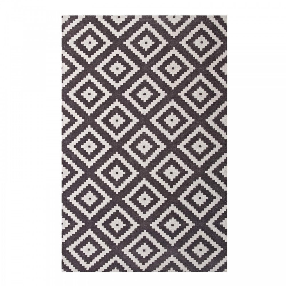 Alika Abstract Diamond Trellis 5x8 Area Rug, Ivory and Charcoal