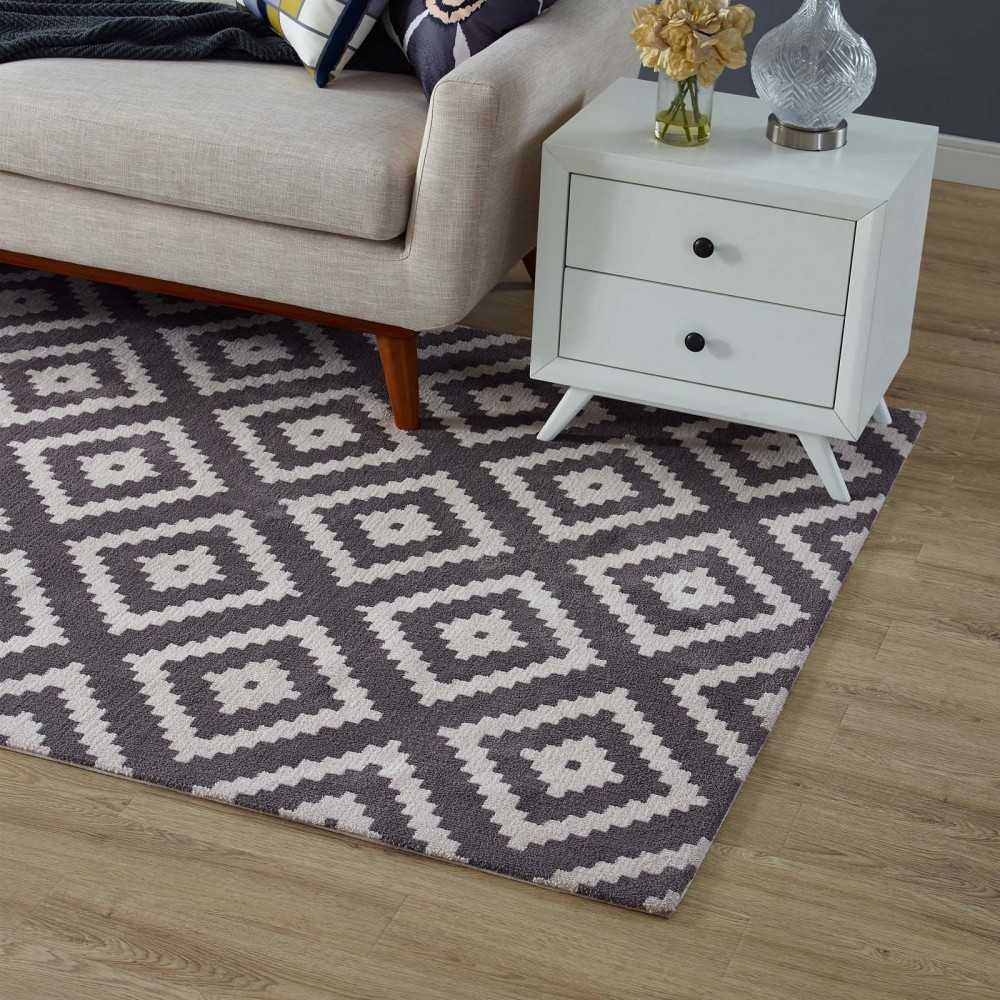 Alika Abstract Diamond Trellis 5x8 Area Rug, Ivory and Charcoal