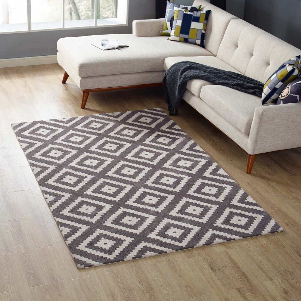 Alika Abstract Diamond Trellis 5x8 Area Rug, Ivory and Charcoal