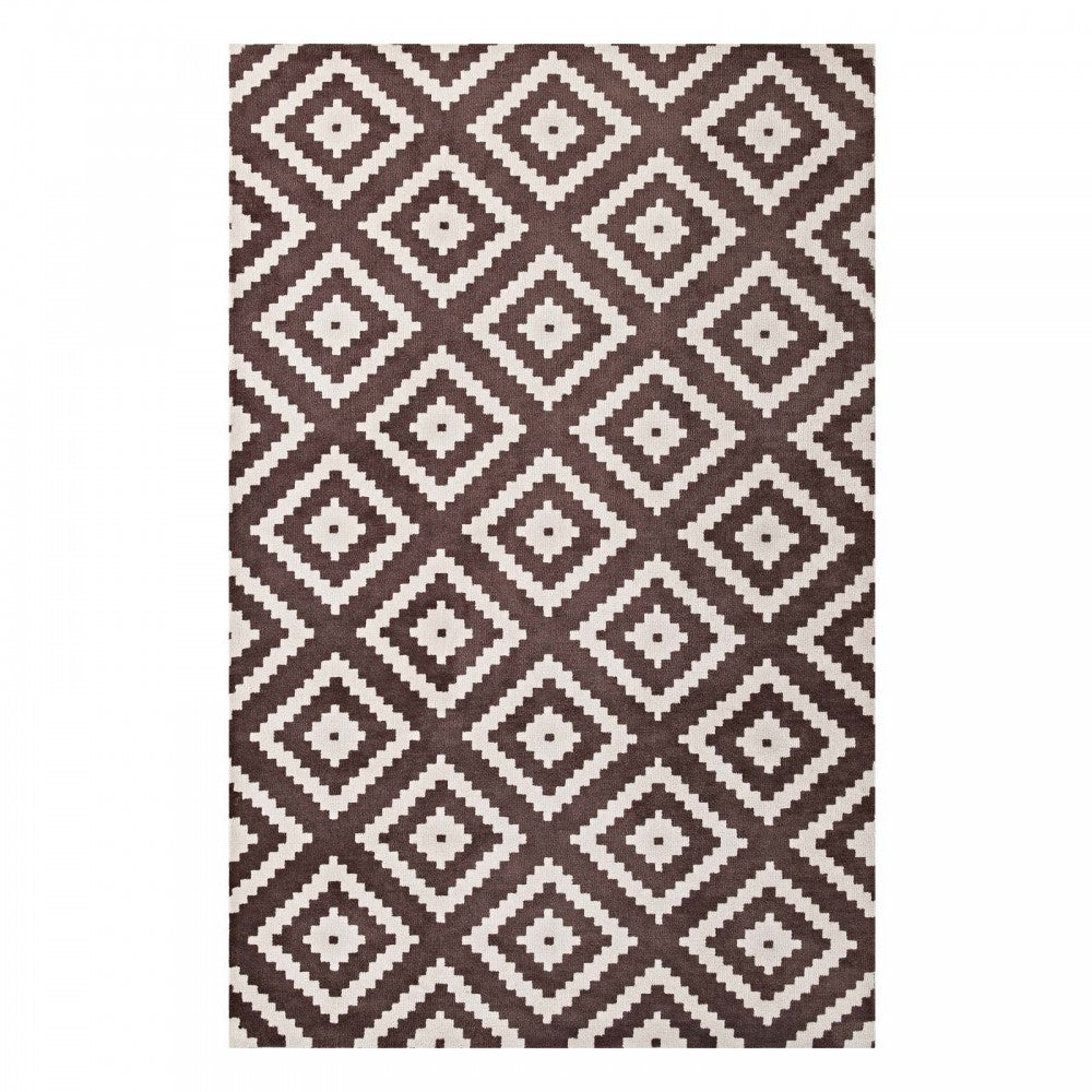 Alika Abstract Diamond Trellis 5x8 Area Rug, Ivory and Brown