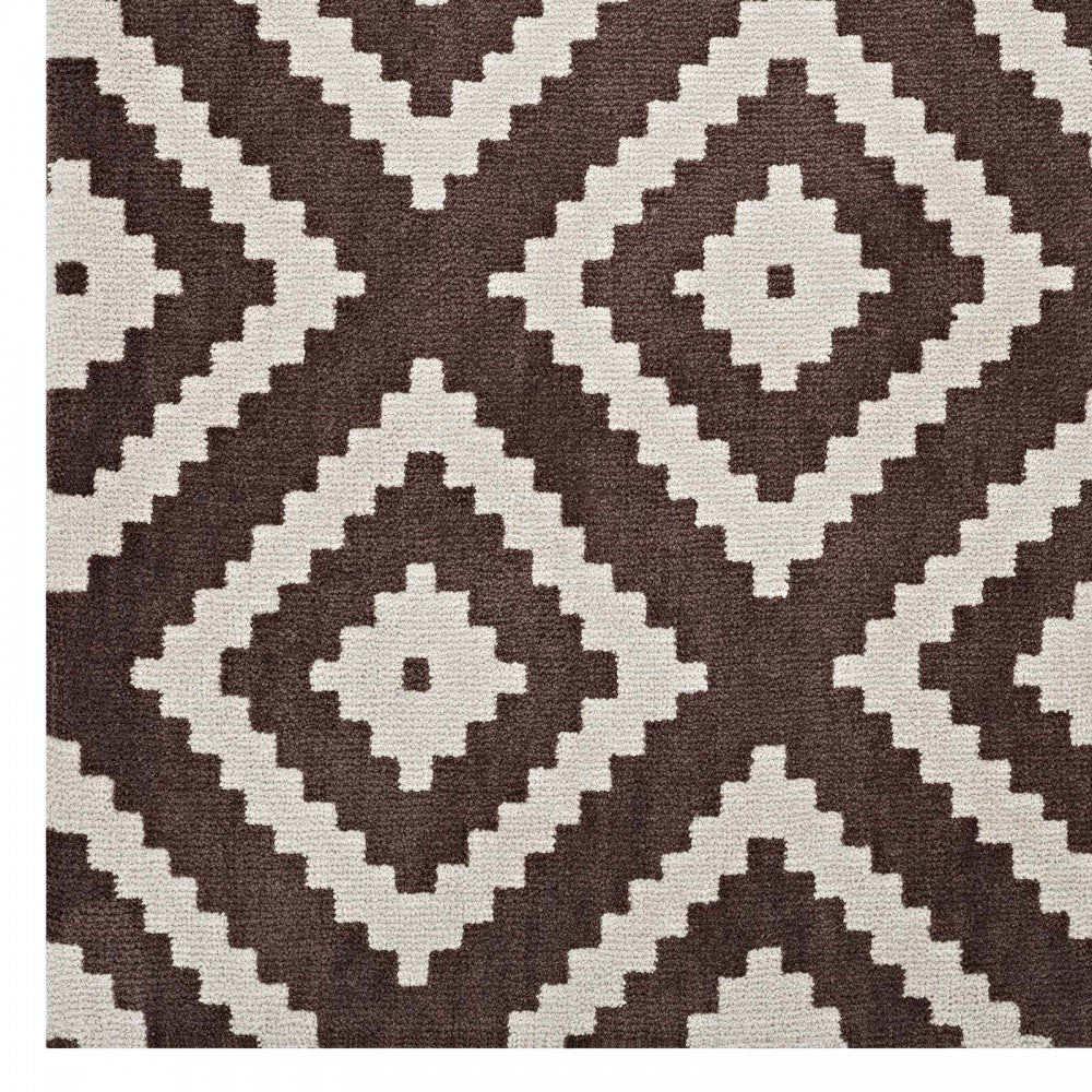 Alika Abstract Diamond Trellis 5x8 Area Rug, Ivory and Brown