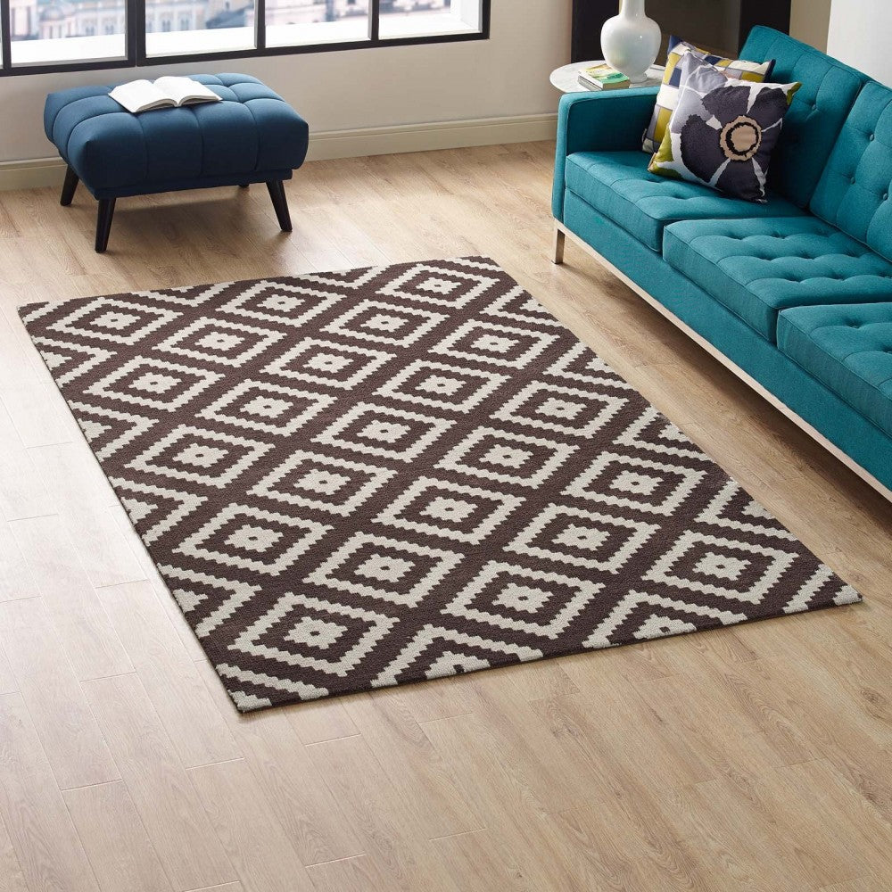 Alika Abstract Diamond Trellis 5x8 Area Rug, Ivory and Brown