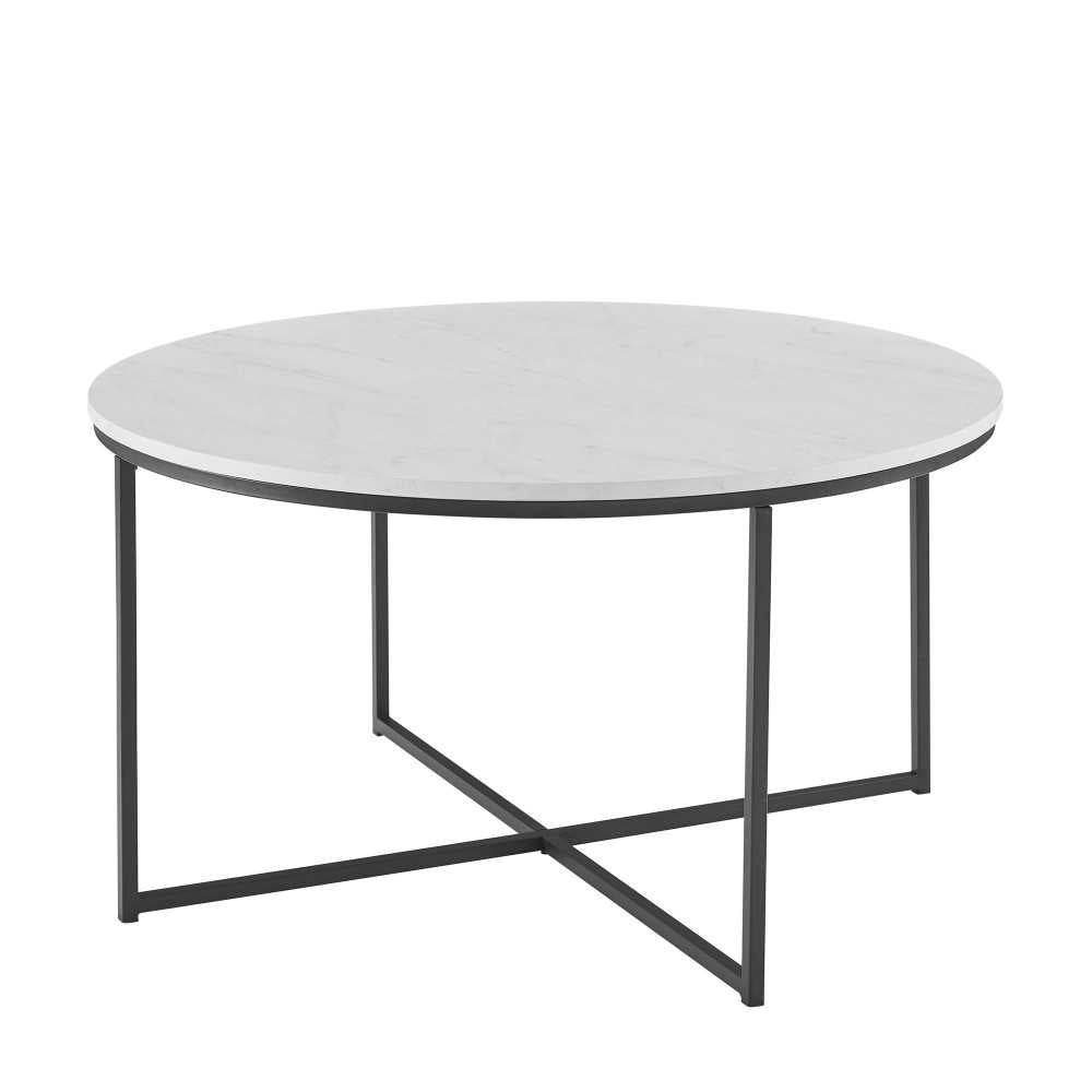 Alissa 16" Coffee Table with X-Base - Faux White Marble/Black