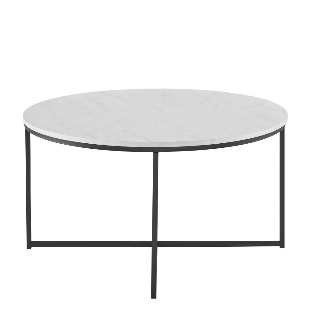 Alissa 16" Coffee Table with X-Base - Faux White Marble/Black