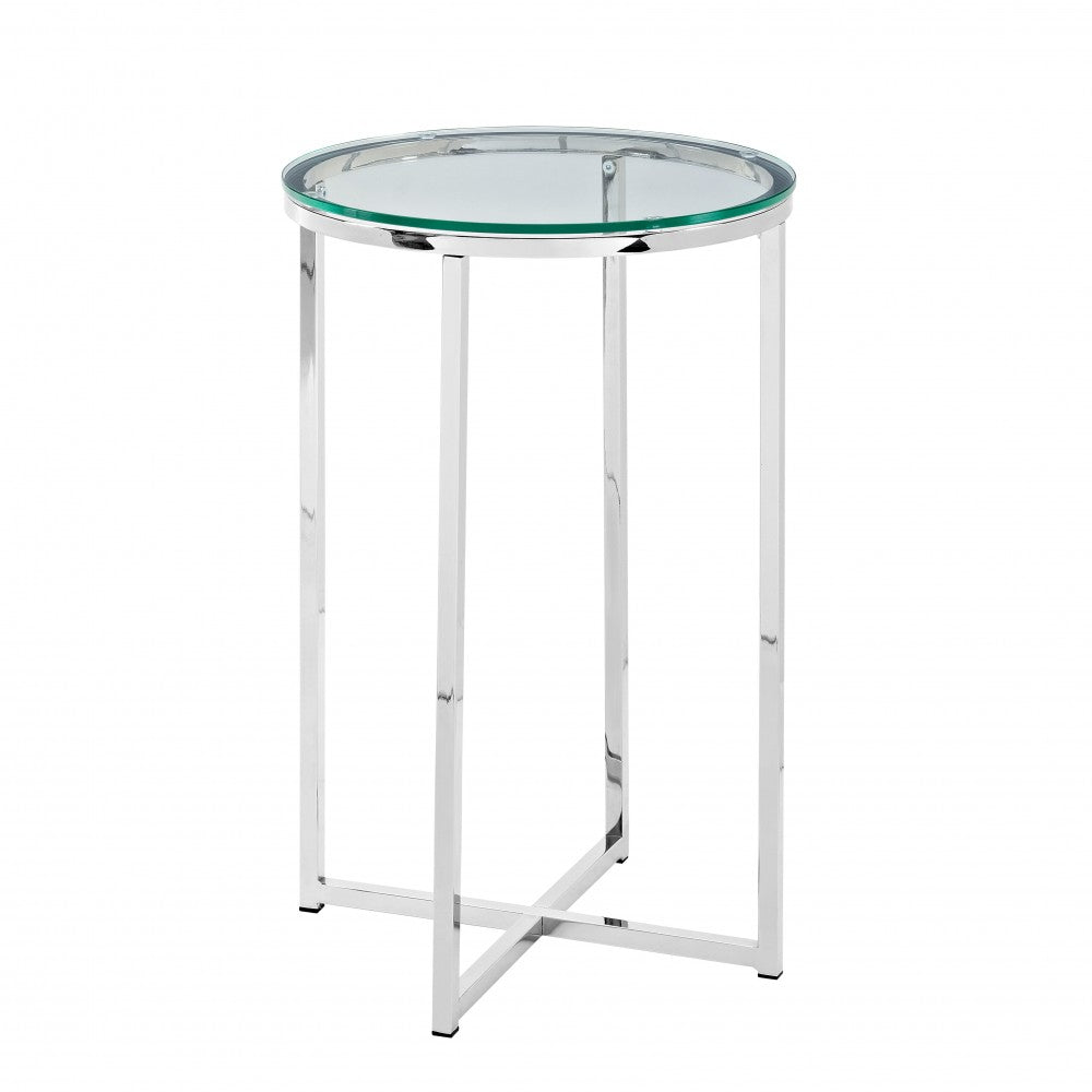 Alissa 16"Glam Round Side Table - Glass/Chrome