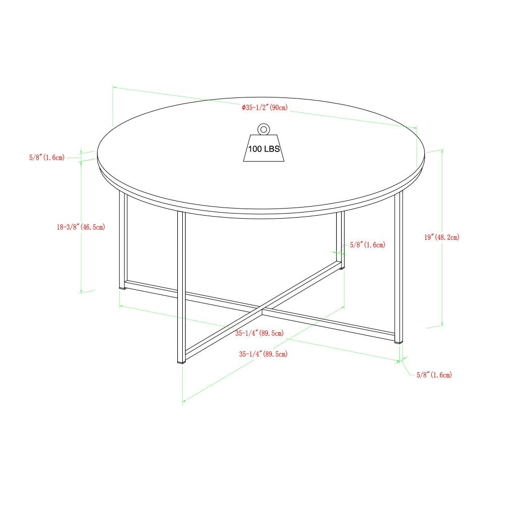 Alissa 36" Coffee Table with X Base - Brown Faux Marble/Black