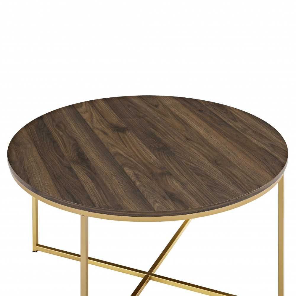 Alissa Mid Century Modern Round Coffee Table - Dark Walnut/Gold