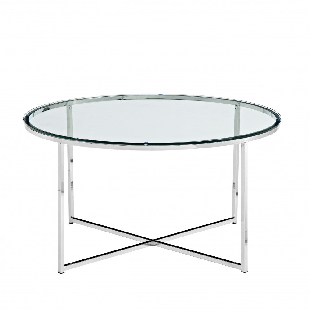 Alissa Mid Century Modern Round Coffee Table - Glass/Chrome