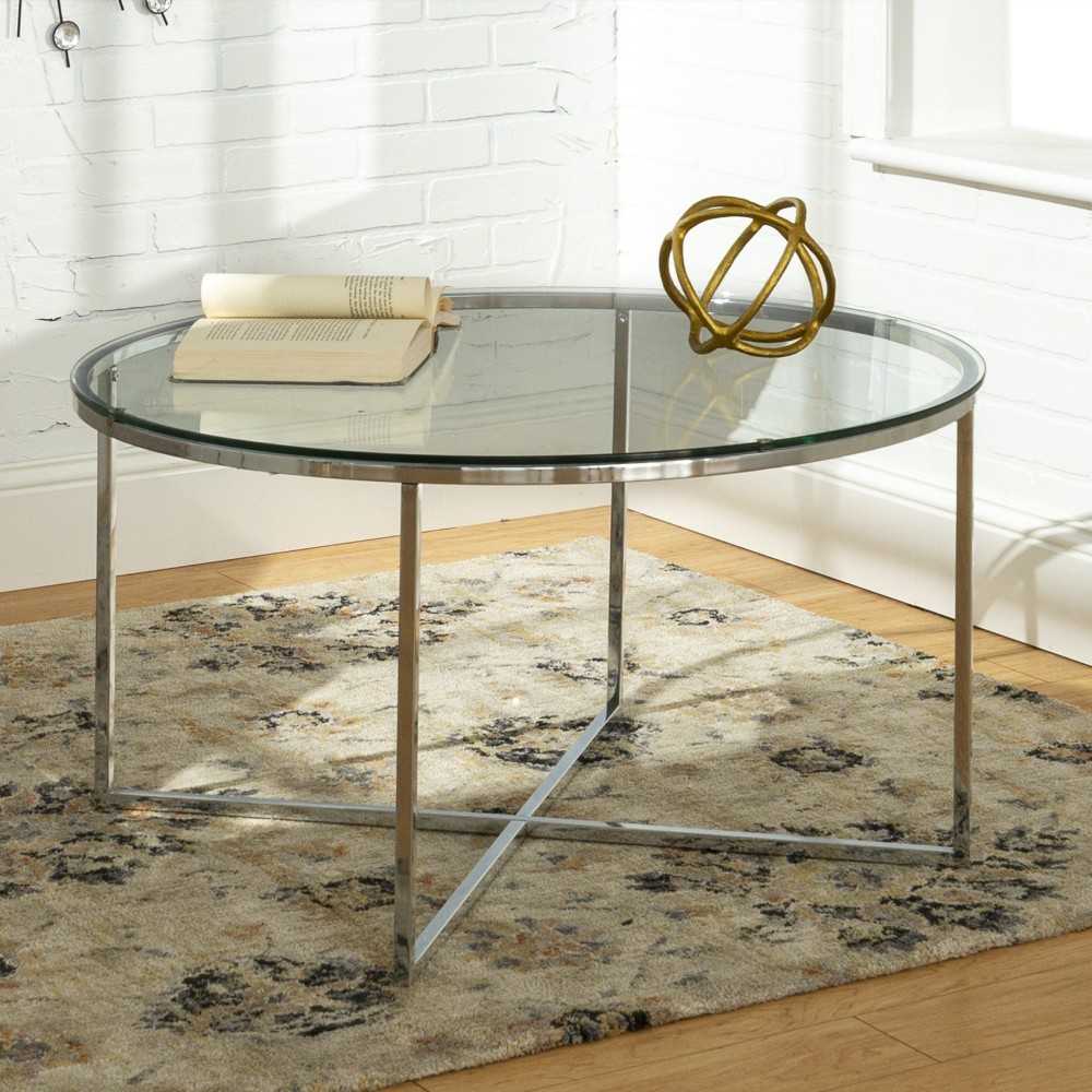 Alissa Mid Century Modern Round Coffee Table - Glass/Chrome