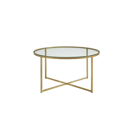 Alissa Mid Century Modern Round Coffee Table - Glass/Gold