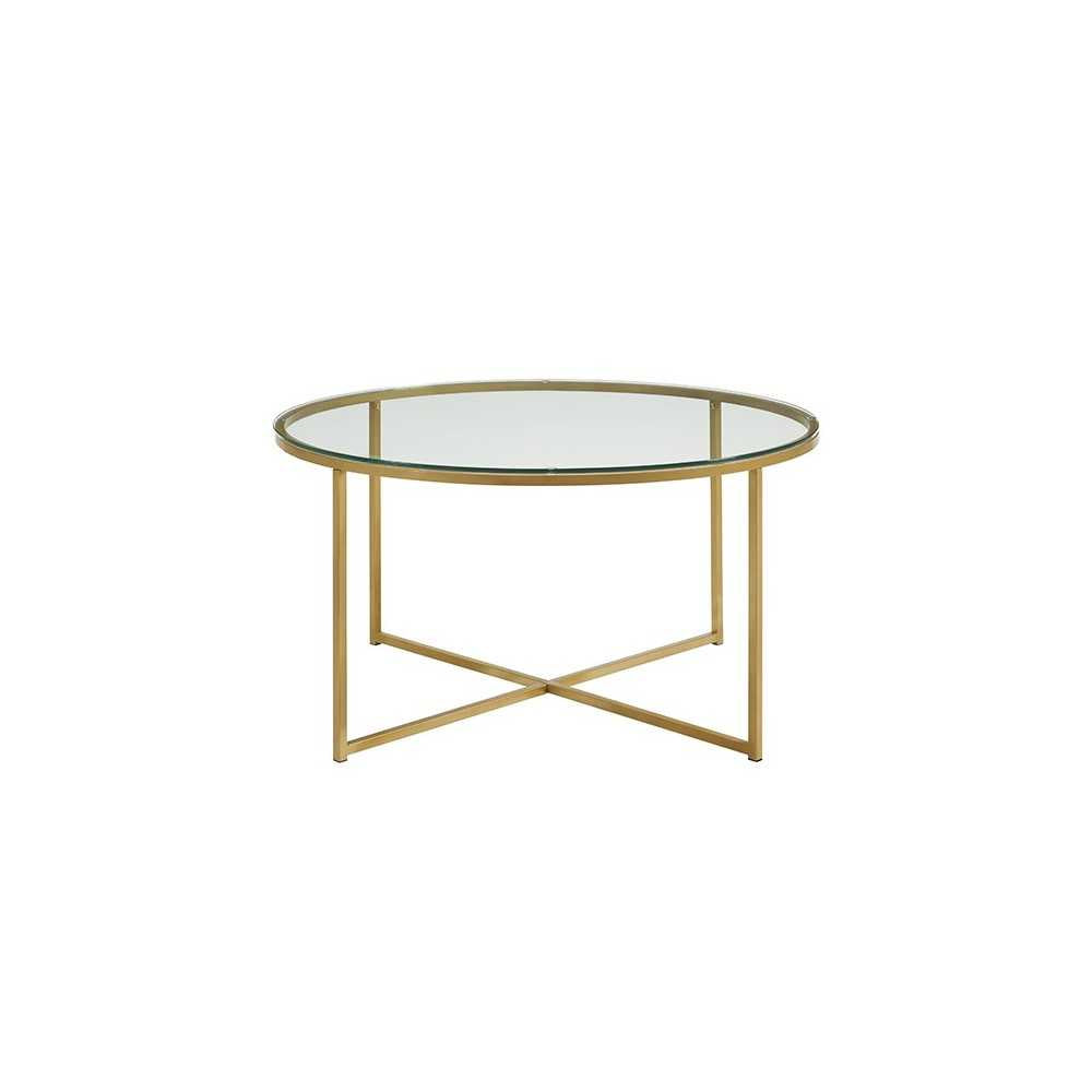 Alissa Mid Century Modern Round Coffee Table - Glass/Gold