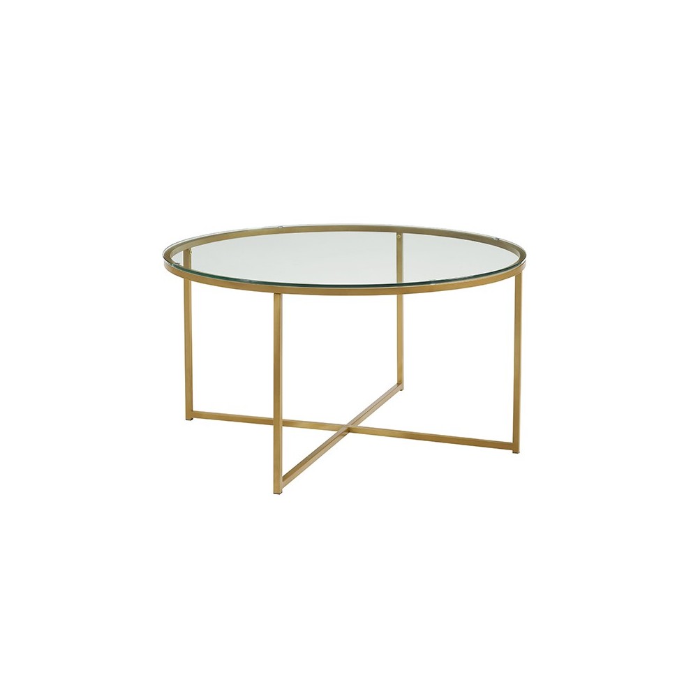 Alissa Mid Century Modern Round Coffee Table - Glass/Gold