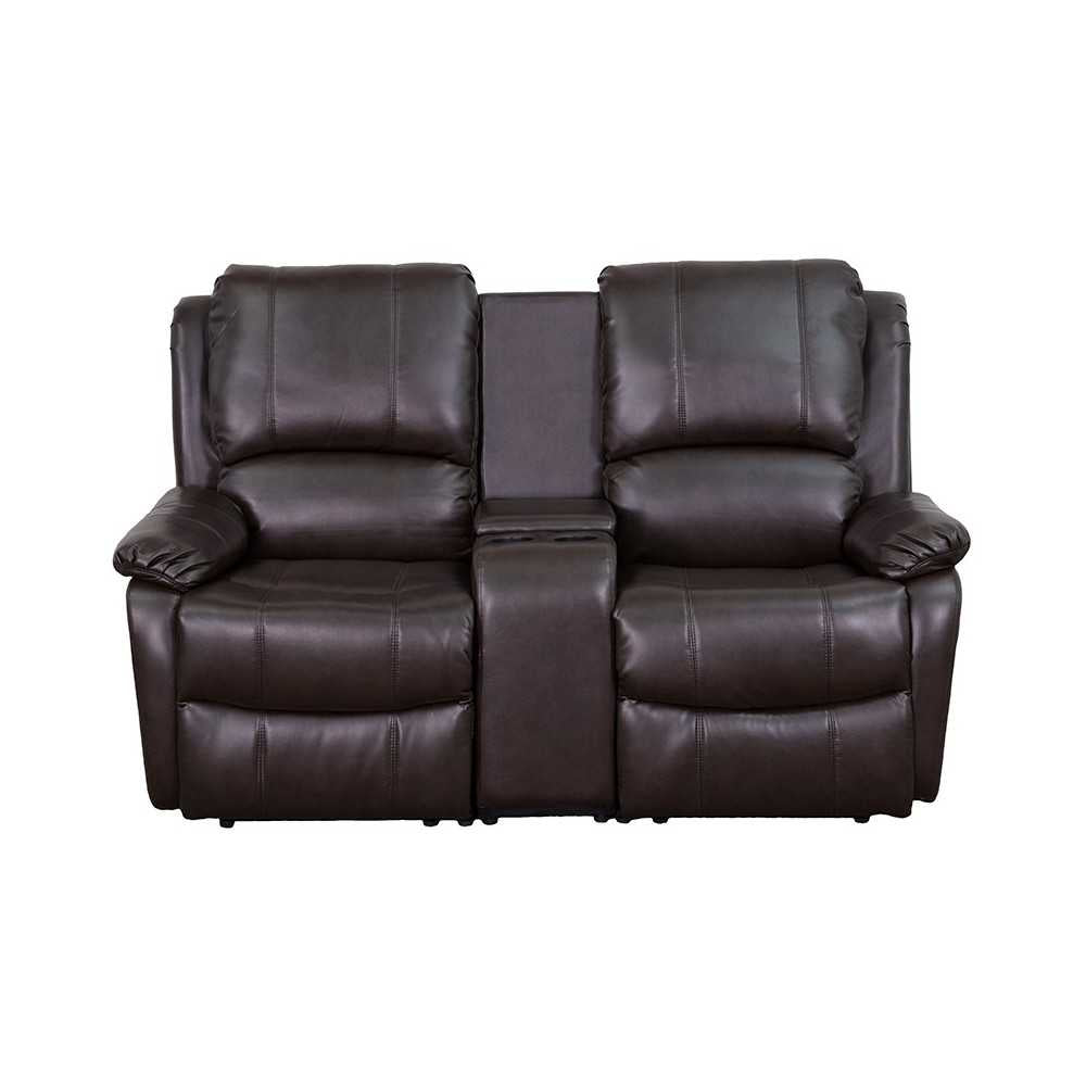 Allure Series 2-Seat Reclining Pillow Back Brown LeatherSoft Theater Seating Unit with Cup Holders