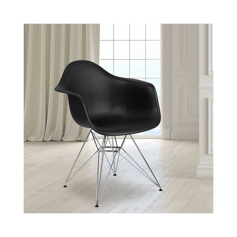Alonza Series Black Plastic Chair with Chrome Base