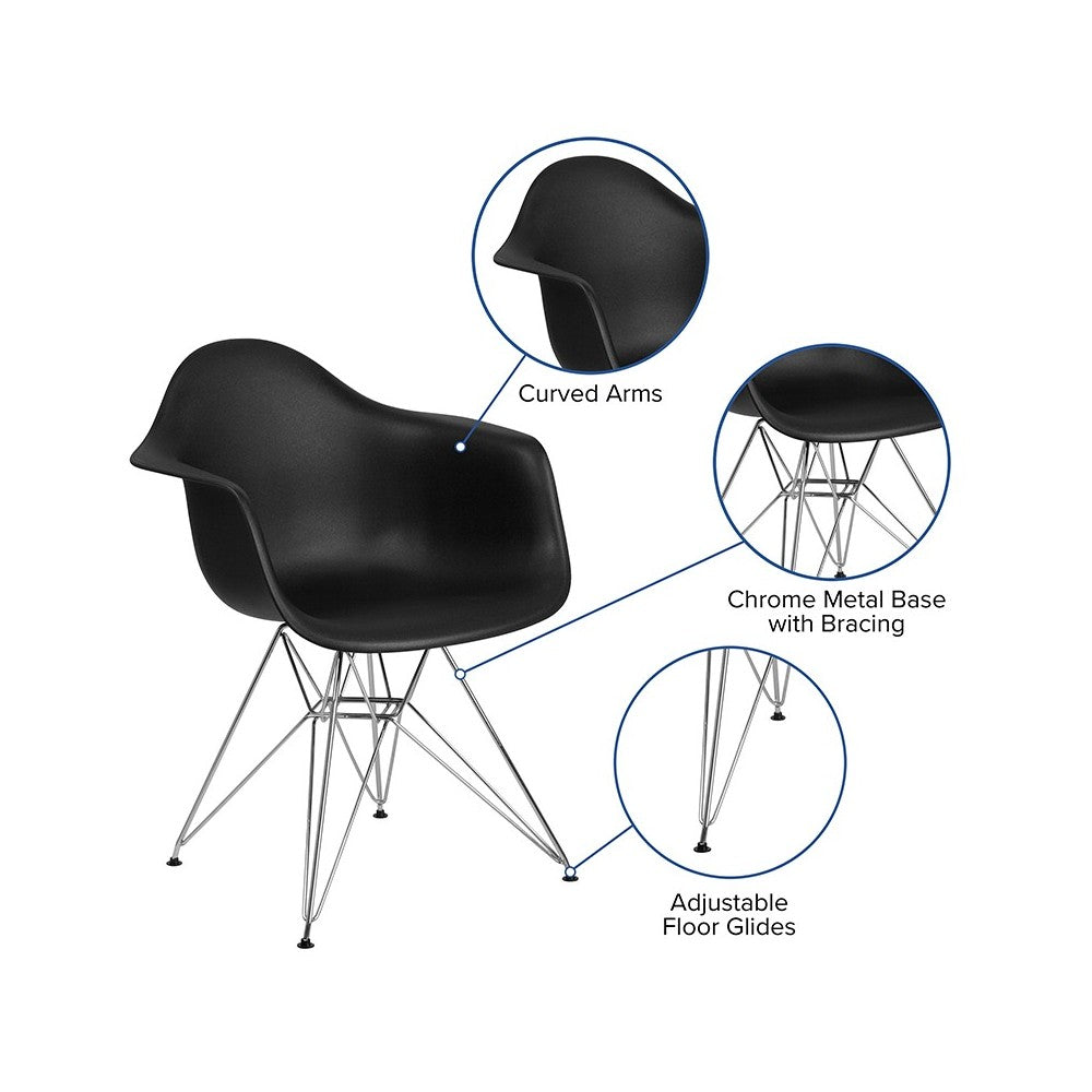 Alonza Series Black Plastic Chair with Chrome Base