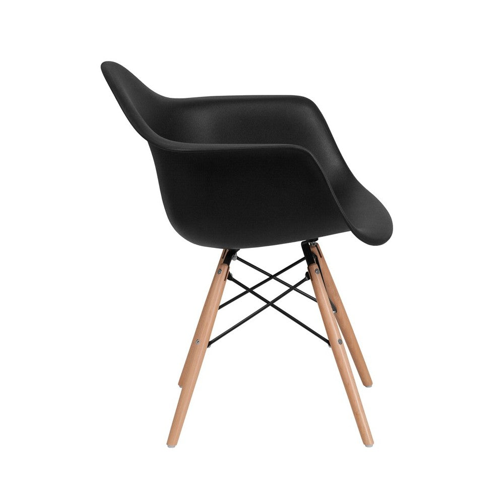 Alonza Series Black Plastic Chair with Wooden Legs