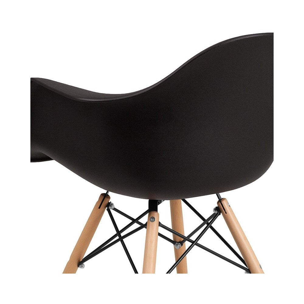 Alonza Series Black Plastic Chair with Wooden Legs