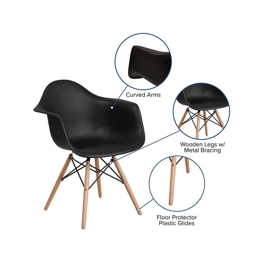 Alonza Series Black Plastic Chair with Wooden Legs