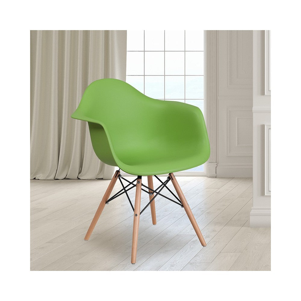 Alonza Series Green Plastic Chair with Wooden Legs
