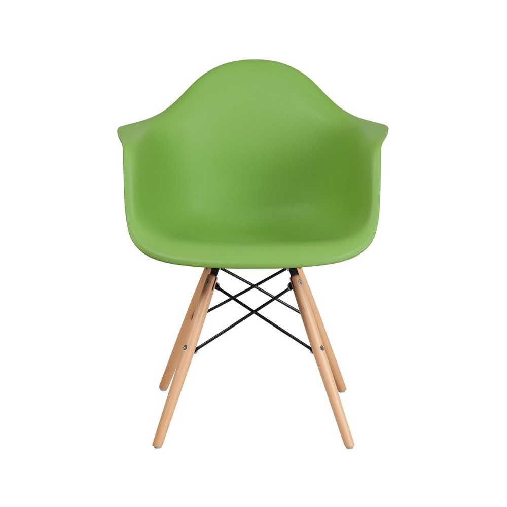 Alonza Series Green Plastic Chair with Wooden Legs