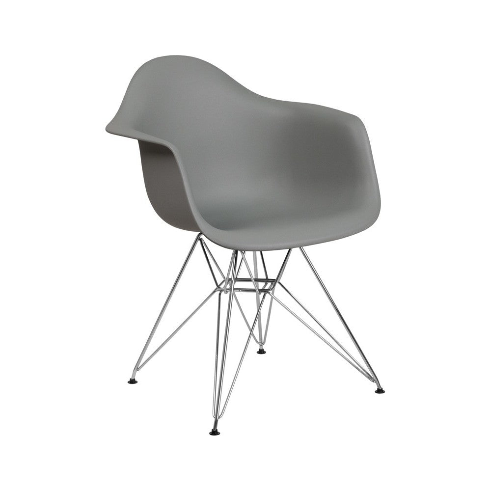 Alonza Series Moss Gray Plastic Chair with Chrome Base