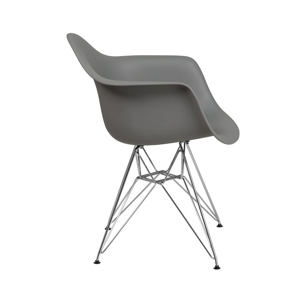 Alonza Series Moss Gray Plastic Chair with Chrome Base