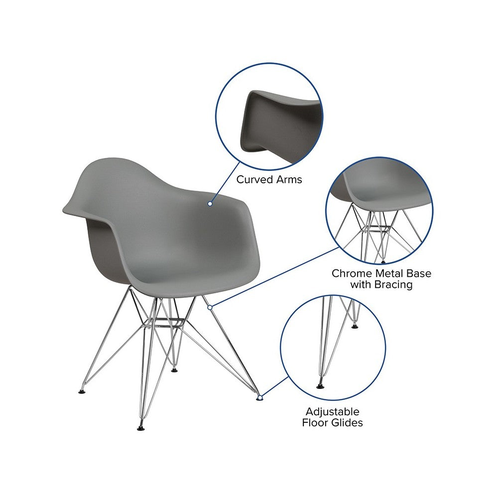 Alonza Series Moss Gray Plastic Chair with Chrome Base