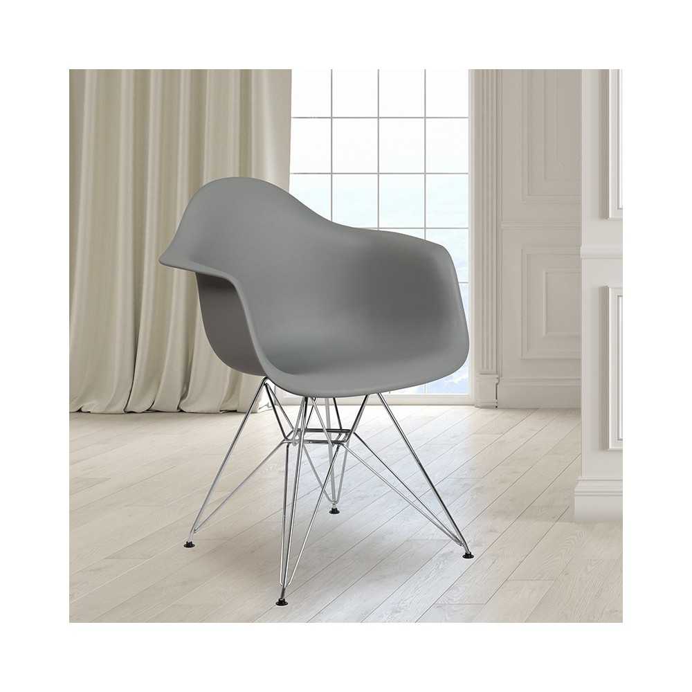 Alonza Series Moss Gray Plastic Chair with Chrome Base