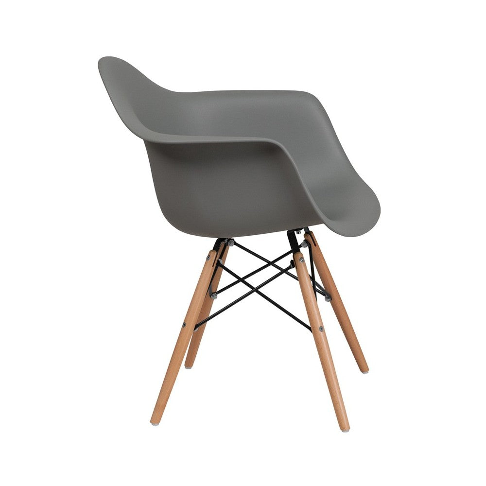 Alonza Series Moss Gray Plastic Chair with Wooden Legs