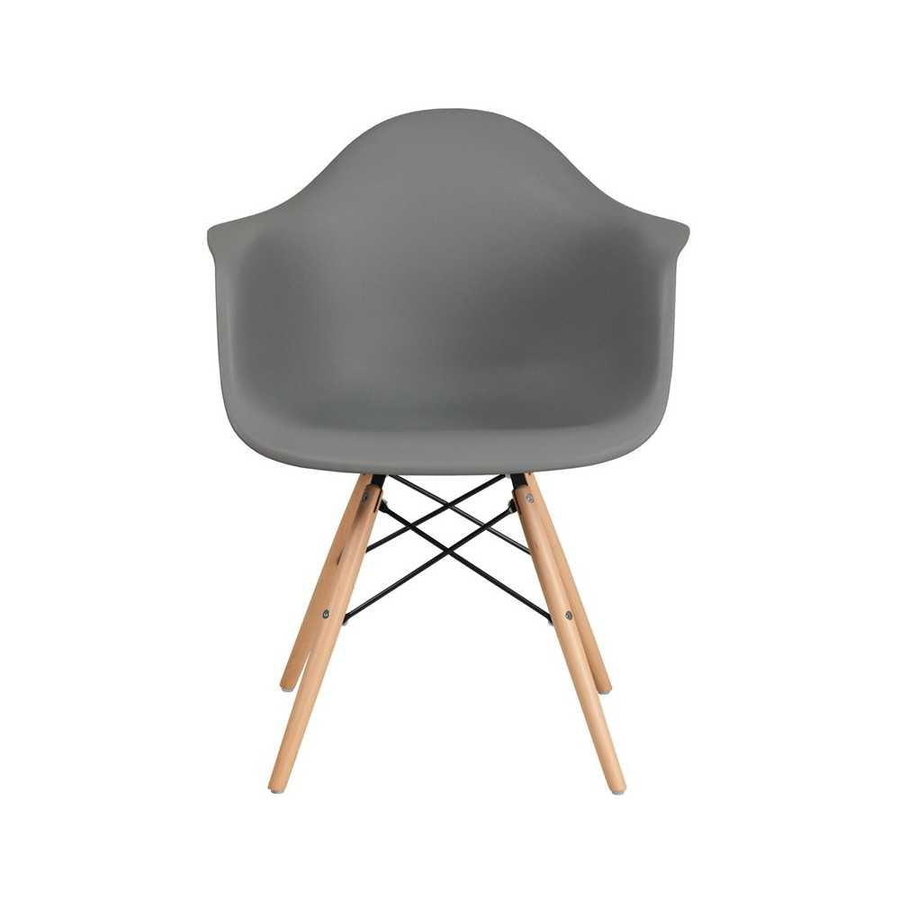 Alonza Series Moss Gray Plastic Chair with Wooden Legs