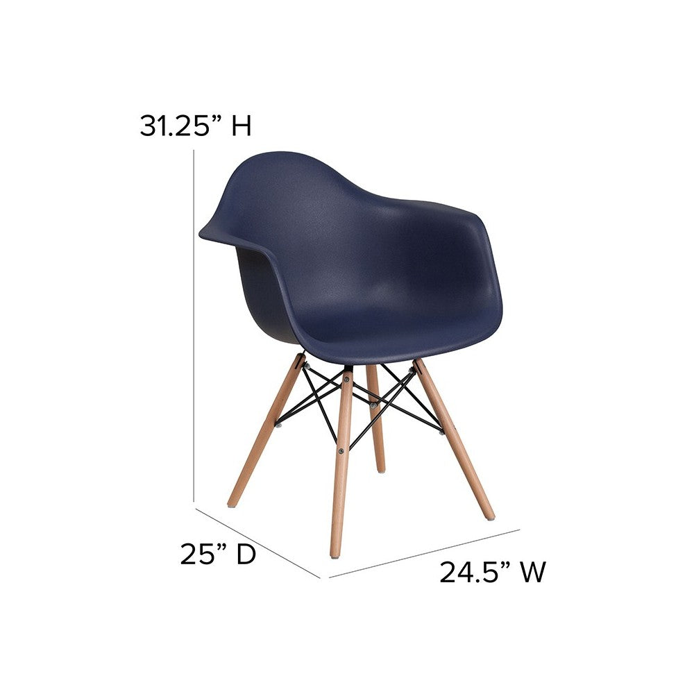 Alonza Series Navy Plastic Chair with Wooden Legs