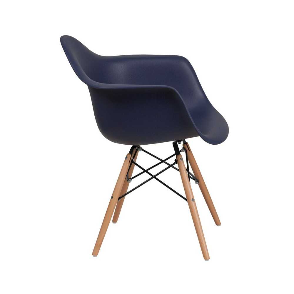 Alonza Series Navy Plastic Chair with Wooden Legs