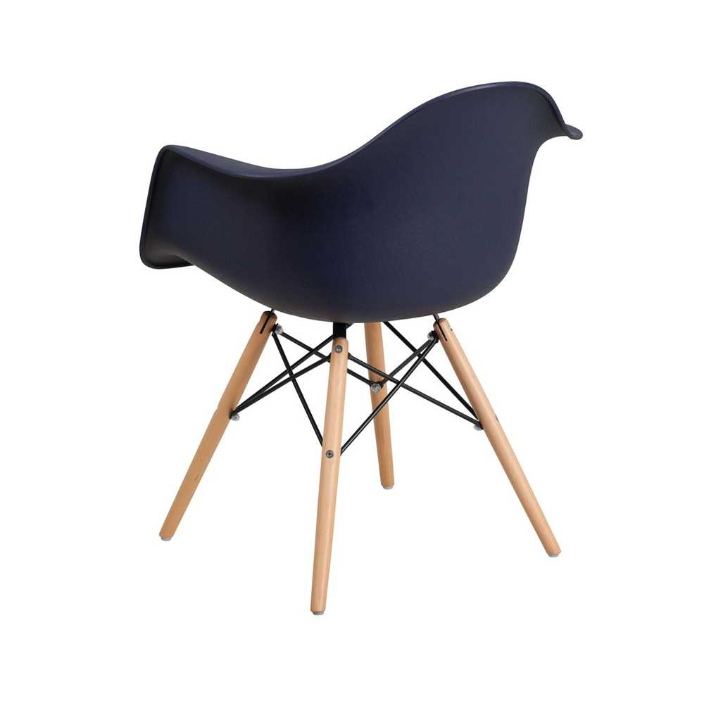 Alonza Series Navy Plastic Chair with Wooden Legs