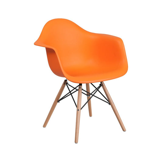 Alonza Series Orange Plastic Chair with Wooden Legs